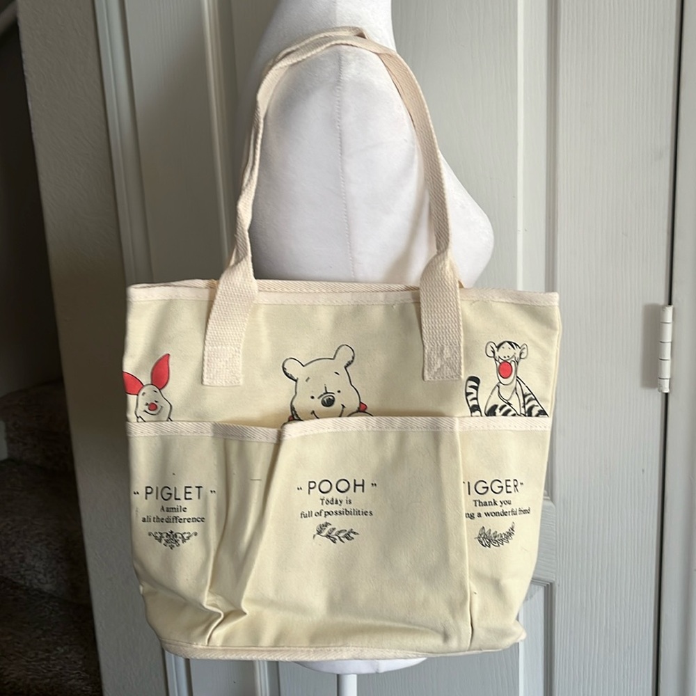 Pooh and friends canvas tote shoulder bag Unbranded Casual New Cream/beige